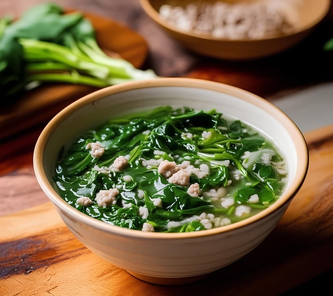 Canh rau má thịt xay