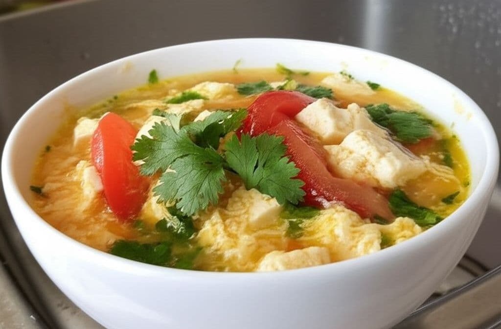 Canh trứng cà chua đậu phụ