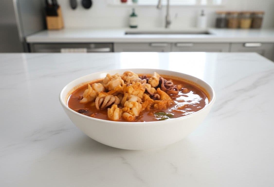 Canh kim chi râu mực